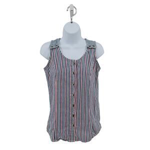 VTG Wrangler Western Wear Blue/Red White Striped Denim Tank 100% Cotton WMNS S